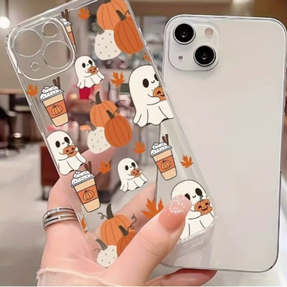 Apple iPhone 13 or 14 Phone Case Coffee Ghosts Fall Autumn Pumpkins Maple Leaves